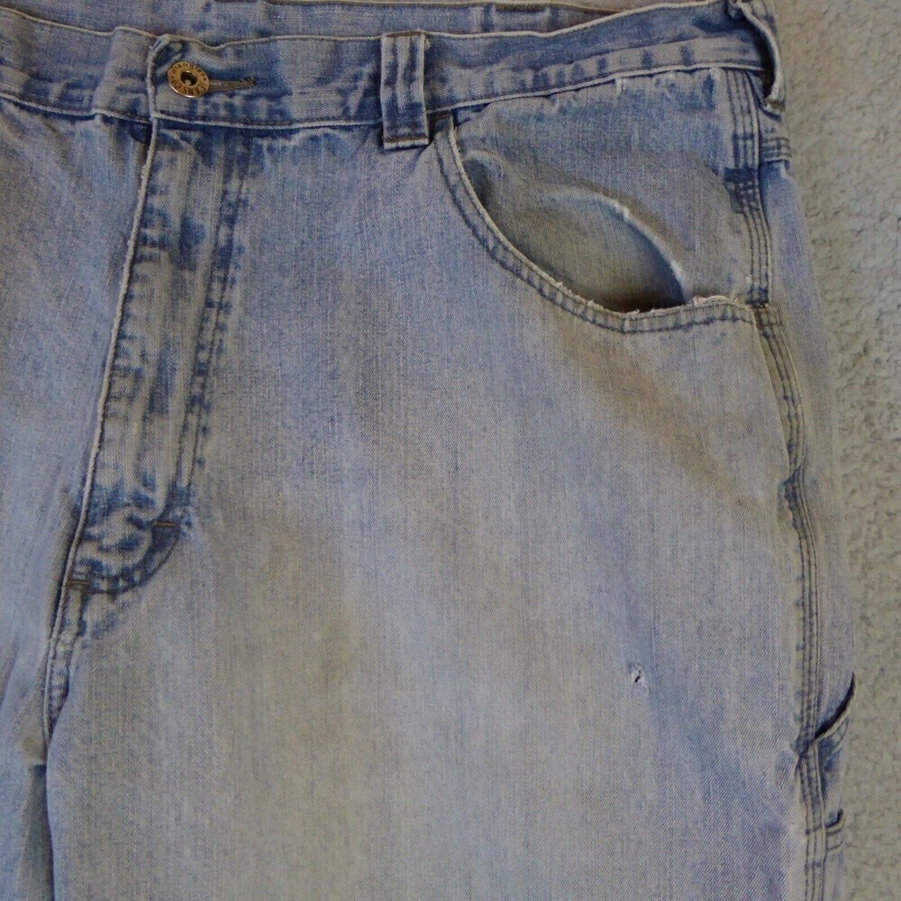 Vintage Wrangler Jeans Mens 38x31 Blue Carpenter Light Wash Straight Leg Painter - Picture 4 of 12